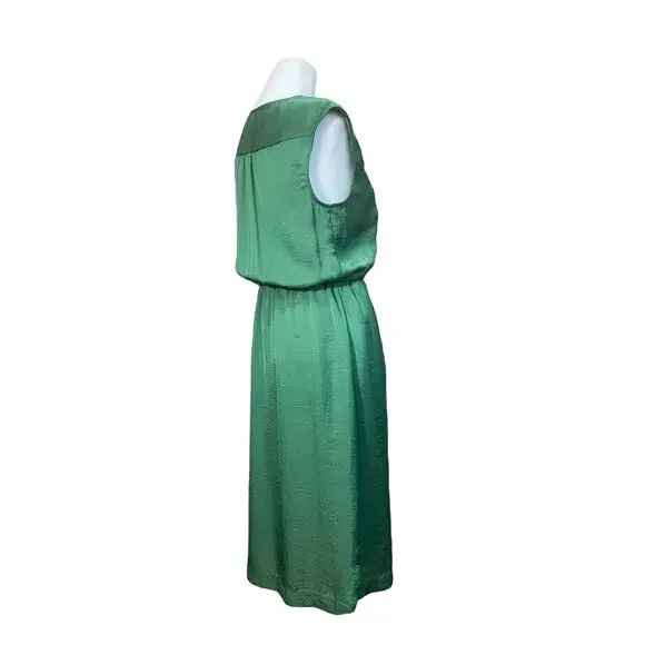 Talbots Womens Midi Dress Emerald Green Size 4 Sleeveless V-Neck Pleated Pockets - Picture 7 of 10